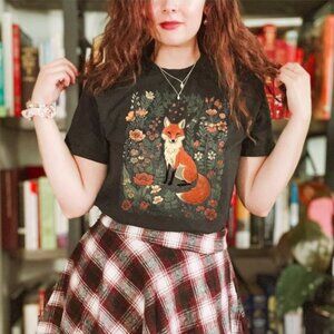 Cute Flower Fox Shirt, Vintage Floral Cottagecore Shirt, Wildflower Meadow